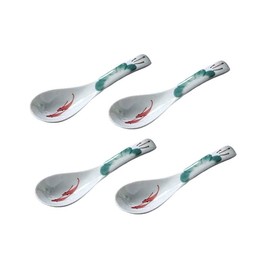 Ceramic Soup Spoons set, Chinese Style Glaze Porcelain Rice Spoons, Asian Tableware spoons Set of 4 (Dark green)