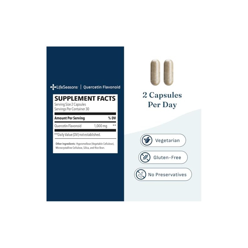 LifeSeasons Quercetina 1000 mg Certificado GMP, 60 Cápsulas Vegetarianas
