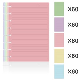 (3-Pack) Junior Size TUL Discbound Lined Refill Paper, 8-Disc Disbound Insert, 5 Colors(60 Sheets/Color), Total 300Sheets / 600Pages, 110gsm Thicker Paper, 5.8'' x 8.2''