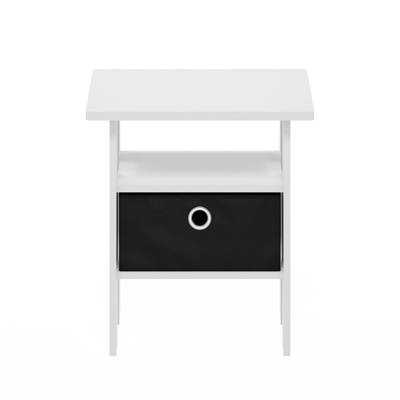 Furinno Andrey End Table Nightstand with Bin Drawer, White/Black