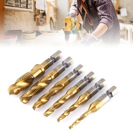 Mesee 6 Pieces HSS Countersink Tap Drill Bits, Titanium Coated Combination Drill & Tap Bit Set Hex Shank Spiral Pointed Taps Drill Bit -Metric Size M3 M4 M5 M6 M8 M10