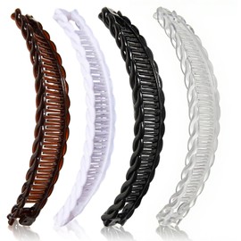 Set of 4 Banana Hair Clips - Decorative Hair Accessories Clips for Long Hair with Extra Hold Brown & Black & White & Transparent