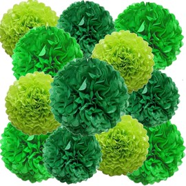 We Moment Zone Pack of 12 Paper Pompoms Set, Green Pom Poms Paper for Wedding, Birthday Party, St. Patrick's Day Decoration - 30.5 cm, 25.4 cm