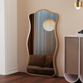 COOL2DAY Irregular Wavy Wall Mirror,47"x22"Asymmetrical Wall Mirror,Aluminum Alloy Frame Large Abstract Modern Unique Shape Full Length Mirrors for Living Room Bathroom Bedroom Entryway Hallway