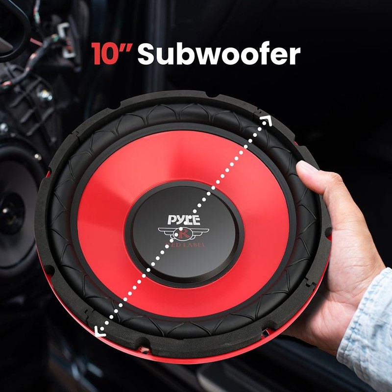 Pyle Car Vehicle Subwoofer Audio Speaker - 10 Inch Red