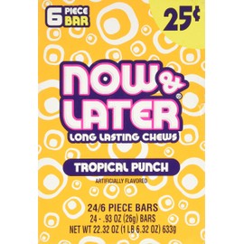 Now and Later Tropical Punch Flavored Candy Twenty Four 6-piece Bars, 22.32 OZ.