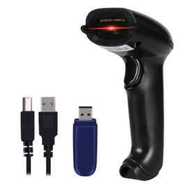 WoneNice Barcode Scanner Wireless 2-in-1 (2.4Ghz Wireless+USB 2.0 Wired) Handheld Bar Code Scanner Reader (Black)