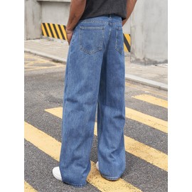 DISLANBO Men's Baggy Straight-Leg Hip Hop Jeans Casual Wide Leg Y2k Skateboard Vintage Denim Pants Streetwear
