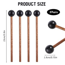 2Pairs Drum Mallets, 5.9-Inch Rubber Mallets Percussion, Children's Rubber Drumsticks, Percussion Sticks Accessories