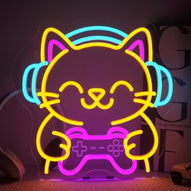 Looklight Gaming Cat Neon Sign, Neon Sign, LED Sign Lettering for Decoration, Neon Sign, LED Dimmable with USB for Playroom, Bedroom, Living Room, Bar, Club, Party, Gifts
