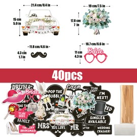 40 pcs Wedding Photobooth Props Kits Hen Do Party Photo Booth Frame Bridal Shower Party Frame Photo Booth Props for Wedding Hen Night Props Bridal Shower Bachelorette Decorations