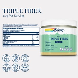 SOLARAY Triple Fiber Powder - Daily Fiber Supplement for Women and Men w/Prebiotics - Gut Health, Occasional Constipation, Digestive Health Support, Unflavored, Vegan, Gluten Free, 30 Servings, 14oz