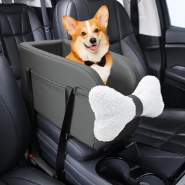 BUMUBI Center Console Dog Car Seat for Small Dogs Puppy Pet Booster Seat for Car PU Leather Travel Pet Car Carriers for Cat with Adjustable Safety Belt Support Pet up to 11lbs