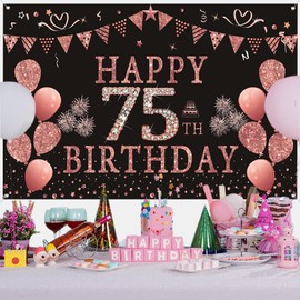 75th Birthday Decorations for Women, Pink Glitter Spots Fabric Sign Poster Birthday Party Decoration, 75th Birthday Background Banner Woman, 75th Birthday Party Decoration