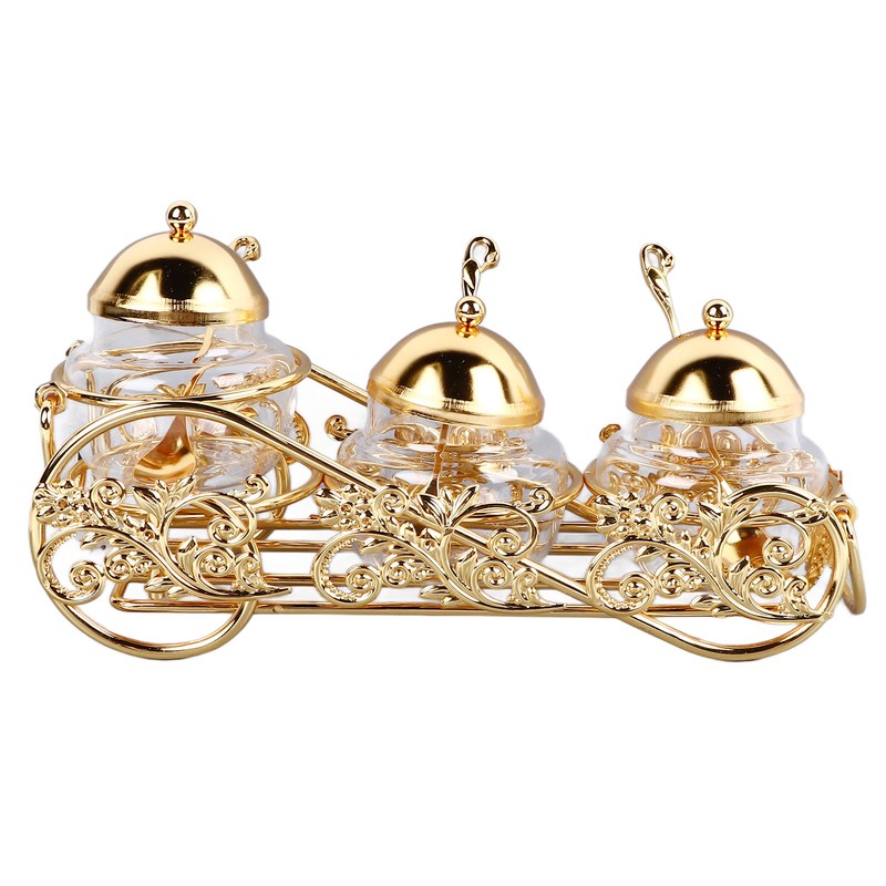 3 Piece Set European Style Gold Sugar Jar with Lid