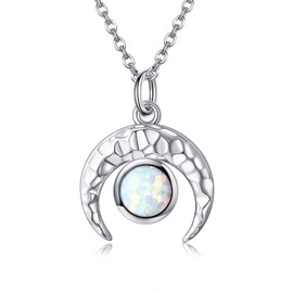 DAYLINLOVE Crescent Moon Necklace S925 Sterling Silver Moon Pendant Opal Jewellery Gifts for Women Girls Mom Ladies, Sterling Silver, No Gemstone