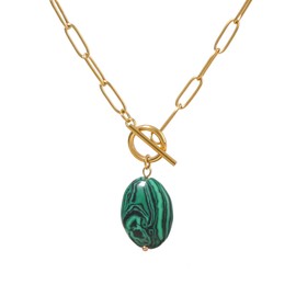TaYolnFaSo Malachite Paperclip Necklace Gold Green Toggle Pendant for Women Paper Clip Chain Necklace Malachite Paperclip Necklace Jewelry Gift for Girlfriend Wife