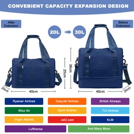 CS COSDDI Designed for Ryanair Cabin Bag 40x20x25 Underseat Carry-ons Bag, Expandable for Easyjet Cabin Bag Travel Bag with Trolley Sleeve Weekend Overnight Bag Hand Luggage Bag for Women Men