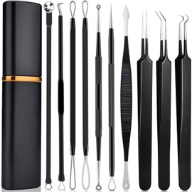 Triko Set de 10 Piezas Extractor de Puntos Negros y Espinillas, Kit Profesional para Limpieza Facial Herramientas para Eliminar Acn y Quitar Puntos, Kit Removedor con Caja Metlica Porttil
