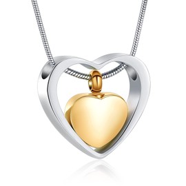 VCCWYQK Heart in Heart Cremation Pendant Memorial Ash Necklace Jewellery Urn Necklaces for Ashes for Women Men, Stainless Steel, No Gemstone