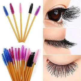 Gloa - 50 brochas de maquillaje desechables para pestañas y aplicadores de pestañas, herramienta de belleza, portátil, color rosa y rojo, Rosado