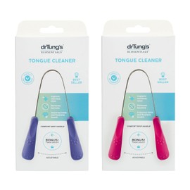 DrTung’s Stainless Tongue Scraper - Tongue Cleaner for Adults, Kids, Helps Freshens Breath, Easy to Use Comfort Grip Handle, Comes with Travel Case - Stainless Steel Tongue Scrapers (2 Count)