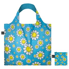 LOQI Smiley Flowers Aquarius Recycled Bag, Aqua Blue, Contemporary, Aqua Blue, Contemporary