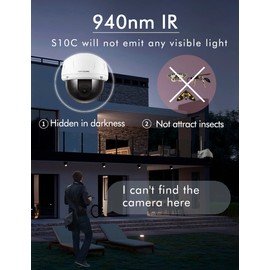 Topodome 5MP Outdoor Surveillance Camera, 940 nm IR, Wireless IP WLAN Camera, Outdoor, PT 355°/90°, Person Detection and Automatic Tracking, 2-Way Audio, MicroSD 32G Built-in, Siren, IP66