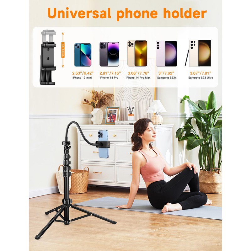 Phone Tripod, 86" Tall Tripod for iPhone with Flexible Gooseneck