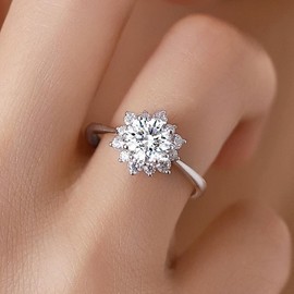 OIDIMS Elegant Snowflake Cocktail Statement Engagement Rings for Women Cubic Zirconia Crystal Dainty Winter Flower Stacking Rings Fashion Finger Band Xmas Party Costume Wedding Promise Jewelry (8)