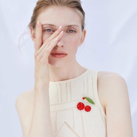 Rhinestones Fruit Brooch Pin for Women Fashion Red Apple Cherry Strawberry Banana Cherry Brooch Pin for Hat Bag Suit Tie Fruit jewelry (CZ Cherry)