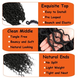 EFFGOCO 18 Inch Goddess Locs Crochet Hair 7 Packs Faux Locs Crochet Braids 16 Strands/Pack Black Soft Locs Crochet Hair Pre Looped River Hair Extensions for Women (18Inch, 1B#)
