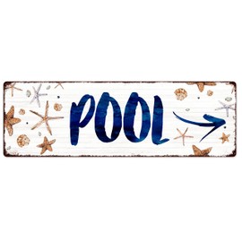 Interluxe Metal Sign – Pool Arrow to the Right – Decorative Sign Weatherproof Maritime Sign Shells Pool Sign