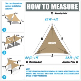 Amgo Custom Size 23' x 23' x 23' Beige Triangle Sun Shade Sail UPF50+ AGTAPRT10, Order to Make Canopy Awning, 95% UV Blockage, Water & Air Permeable, Commercial Standard (We Customize)