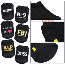 DERUILA 6 Pack Black Small Dog Shirt Puppy Clothes for Small Dog Boy Summer Casual Boss K9 Security Print Vest for Chihuahua Yorkies Small Dog Cat Fashion Outfits, Medium
