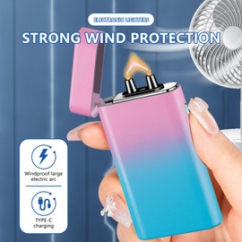 SKRFIRE Plasma Arc Lighter – Rechargeable Electric Windproof Lighter with Multi-Mode Flashlight, Digital Power Display, Great for Outdoor Adventures, Emergency & Home Use（Pink Blue）