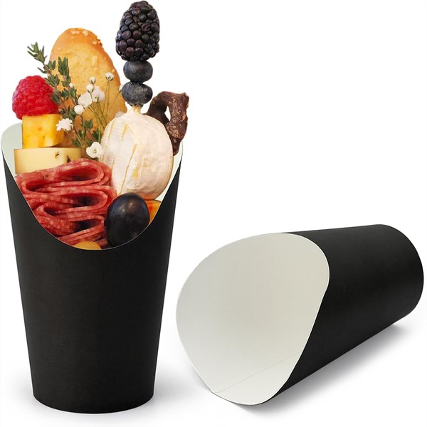 CAMKYDE 50 Pcs Disposable Black Charcuterie Cups, 12oz French Fries