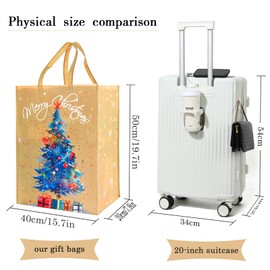 2pcs Large Reusable Christmas Non-woven Bags,Topeedy 20 * 50 * 40cm Brown Xmas Gift Tote Bag with Handles, Christmas Tree Fabric Gift Bag for Xmas Party Presents