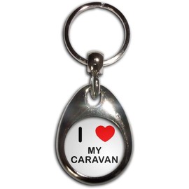 BadgeBeast.co.uk I Love Heart My Caravan - Chrome Tear Drop Shaped Double Sided Key Ring