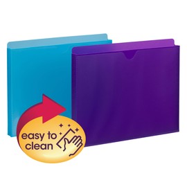 Smead Poly File Jacket with Clear Sleeve, Straight-Cut Tab, 1" Expansion, Letter Size, Assorted Colors, 2 per Pack (89611)