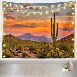 Loccor 118''x98'' Desert Cactus Tapestry Western Desert Cactus Road Wildness Weathered Mountains Scenic Background for Landscape Travel Themed Party Decorations Living Room Dorm Decor