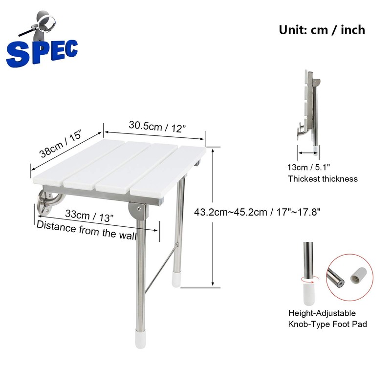 JCWANGDEFU Folding Shower Seat Wall Mounted Bathroom Bathtub Safety Stool