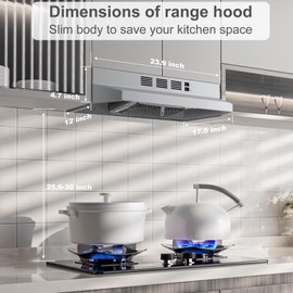 SNDOAS SNDOAS Under Cabinet Range Hood 24 inch,Ductless Range Hood Convertible Ducted, Kitchen Hood 24 inch,Stainless Range Hood with 2-speed Fan,Rocker Switch,Hard-wired Hood Vents for Kitchen