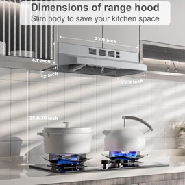 SNDOAS SNDOAS Under Cabinet Range Hood 24 inch,Ductless Range Hood Convertible Ducted, Kitchen Hood 24 inch,Stainless Range Hood with 2-speed Fan,Rocker Switch,Hard-wired Hood Vents for Kitchen