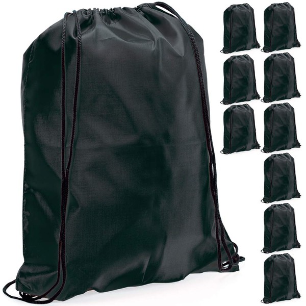 eBuyGB Pack of 10 Plain Polyester Drawstring Backpack, Gym Rucksack, School Sport Bag, PE Kit, Book Bag - Ideal for Printing, Cameo, Heat Transfer Vinyl (Black), 34 x 42 cm