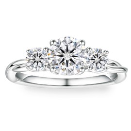 KRKC Engagement Rings for Women,1.6CT Moissanite Ring Promise Rings D Color VVS1 Lab Created Diamond Wedding Band 925 Sterling Silver with 14K White Gold Plated,Three Stone White Gold Rings,Size 5.5