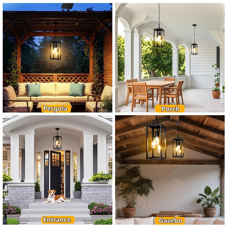 TWINKVILLA Solar Chandelier Outdoor, 3-Light 14" Rustic Farmhouse Waterproof Dimmable