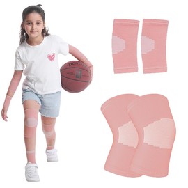 Elbow And Knee Sleeves Kids, Toddler Knee Braces Elbow Braces Volleyball, Tennis Elbow Compression Sleeve, Kids Knee Brace Elbow Brace for Volleyball Basketball Baseball Football Cycling (Pink, Large)