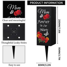 WEBEEDY Mother Cemetery Vases Mother Cemetery Decorations for Grave Metal Cemetery Vases with Spikes Roses and Butterfly Pattern Black Sympathy Cemetery Memory Sign 8 x 20 cm