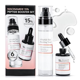 15% Niacinamide Serum +the 6 Peptide Skin Booster Serum Toner Face, Face Niacinamide Face Serum, Pores Reducing, Gentle Care, Suitable for All Skin Types